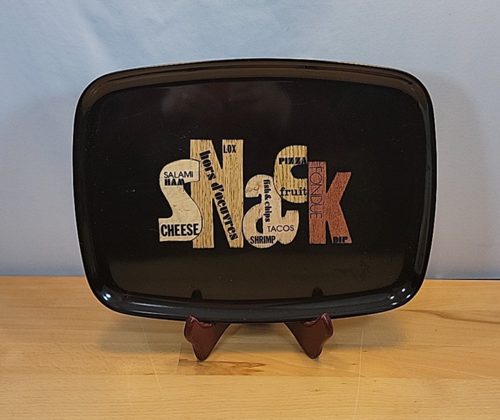 Vintage Couroc Inlaid “SNACK” Wood Black Phenolic Tray Snack Dish 9x12 Barware